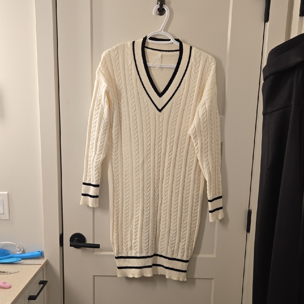 Cable Knit Dress Black Stripe Detail